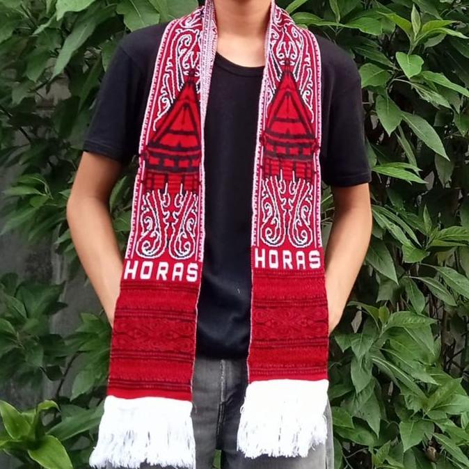 Hadirpopuler- Stola/Syal - Selendang Bahan Rajut Motif Etnik Batak - Souvenir Batak