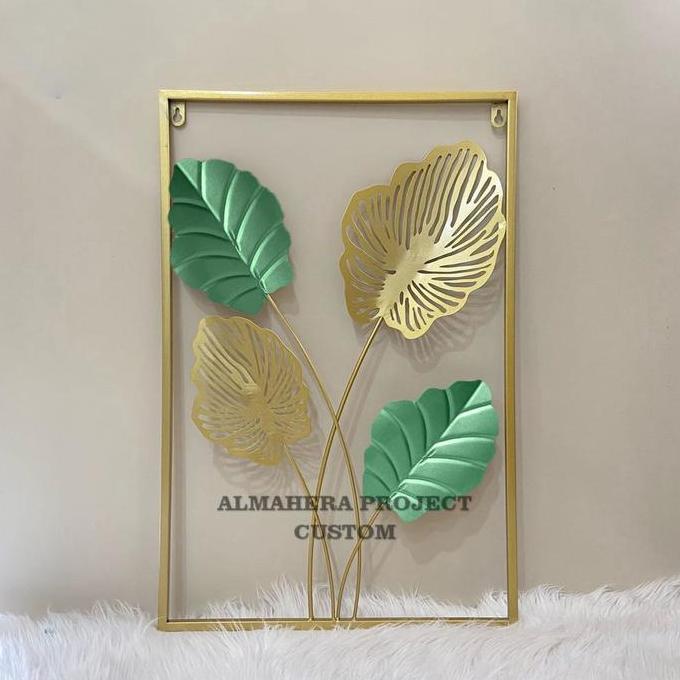 Wall Decor Leaf Hiasan Dinding Ukuran 40x60 Model Terbaru -hijau Hanging Decor