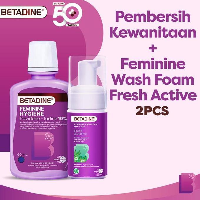 Topsellerijawa - BETADINE FEMININE WASH FOAM FRESH AND ACTIVE 1 ml BETADINE FEMININE HYGIENE 6 ml