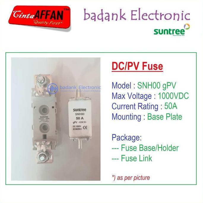 50A - SUNTREE SNH00 gPV 1P 1000V DC Fuse Base/Holder + Fuse Link PV