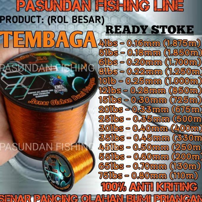 PASUNDAN FISHING LINE WARNA TEMBAGA (ROL BESAR) BENANG TALI SENAR PANCING OLAHAN ANTI KRITING 500-10