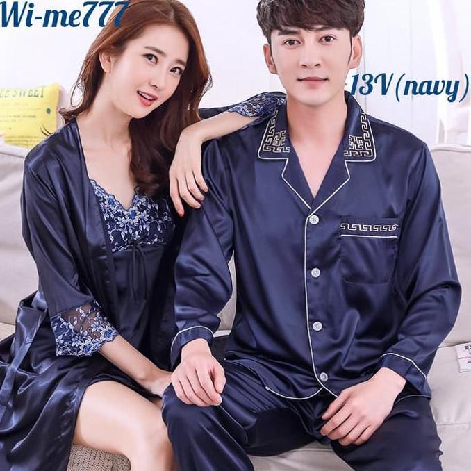 Hadirpopuler- Baju Tidur Couple Floral Cantik Pasangan Kimono Daster Piyama Satin