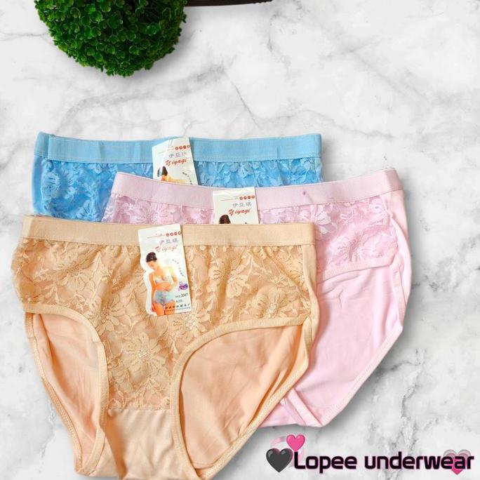 Wkwkwk- 3Pcs Iyg3317 Dalaman Renda Transparan Full Katun Premium - Cd Wanita Dewasa Kekinian - Cangc