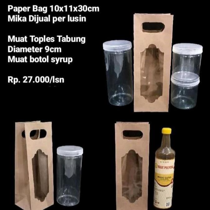 Newstockcik- Paper Bag 10X11X30Cm Mika Cocok Utk Botol Syrup Atau Toples Tabung Dijual Per Lusin