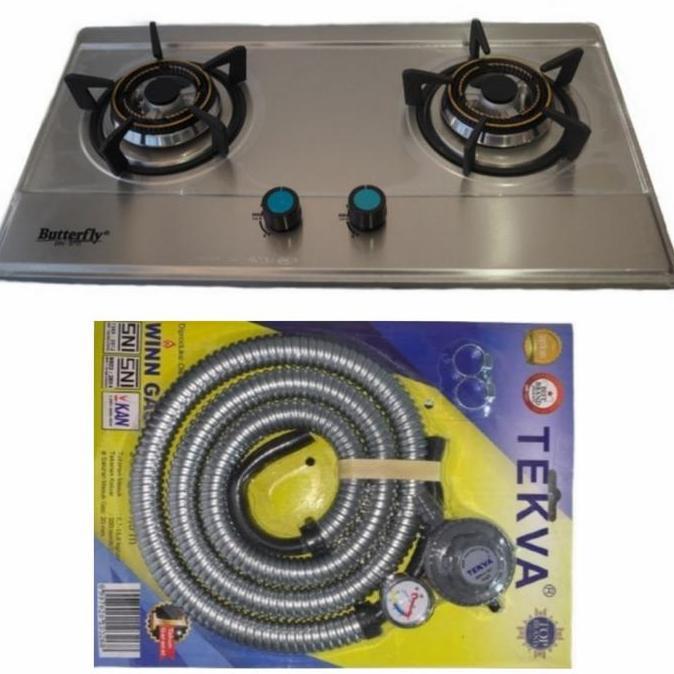 kompor gas tanam stainless butterfly komplit selang regulator winn gas
