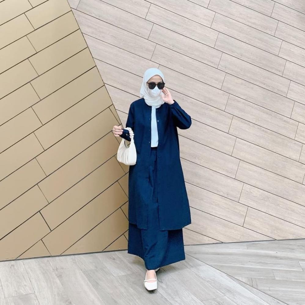 HEMAT NADA Set Rok Bahan Linen Rami Premium By Kyomi-One Set Rok Tunik Syari Muslimah Terbaru 2025-S