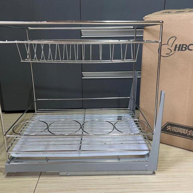 rak piring 2 susun stainless tarik / rak piring lemari dapur tarik / rak piring piring / rak piring 