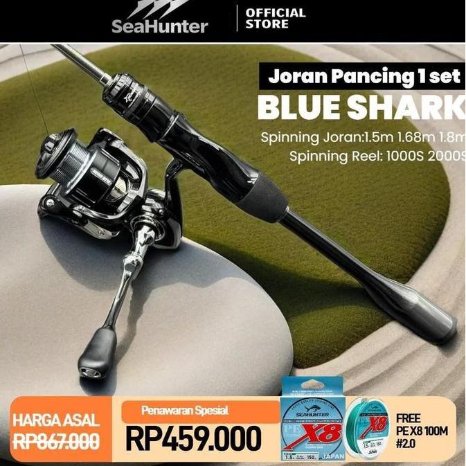 SeaHunter Joran Pancing Blue Shark 1 Set UL Power Rod 1.5m/1.68m/1.8m Spinning Reel 1000s/2000s PE X