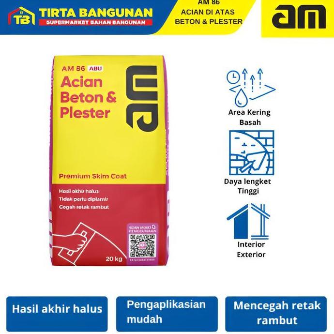 Am 86 Premium Skimcoat Acian Di Atas Beton & Plester Mortar Instan Acian 40 Kg Terbaru 