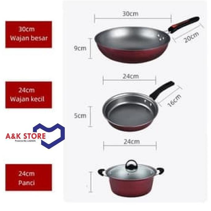 Panci Teflon 1 Set 3 Pcs Panci Set 3 In 1 Panci Teflon Anti Lengket