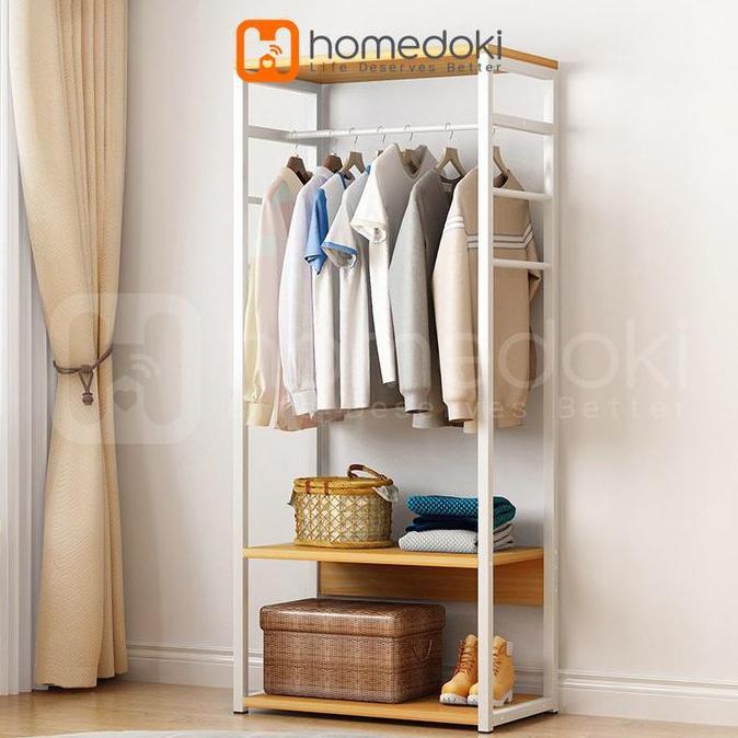 Homedoki Rak Baju Gantung / Stand Hanger / Rak Baju / Rak Pakaian / Rak Gantung Baju Kayu Besi