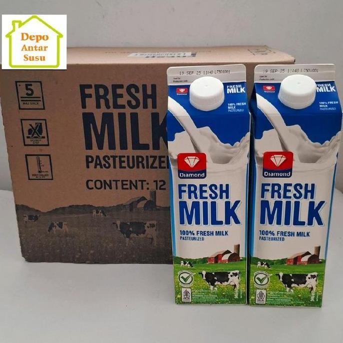 Diamond Susu Segar Plain 100% Sapi Murni Pasteurisasi Food Service Kemasan Putih Bergizi Tinggi Expi