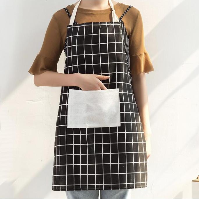 Apron Celemek Masak Dapur motif KOTAK kain katun koki