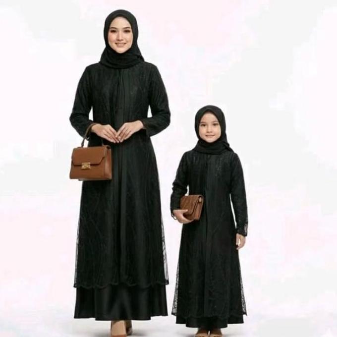 GAMIS COUPLLE IBU ANAK Lebaran Tile Dress Mewah Cantik Bahan Satin Cristal Mix Tile Sapto Ukuran M L