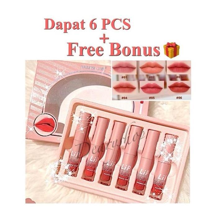Lipstudio- [Dapat 6 Pcs ] Lipgloss Hasaya Girl / Lipstik 6Pcs Tahan Lama Dan Waterproof
