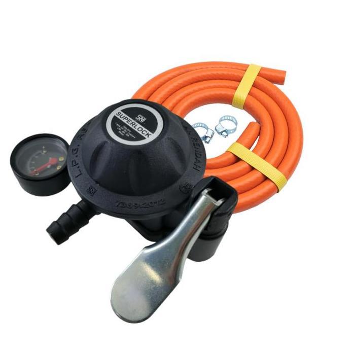 Akusesari- Gascomp Paket Regulator Superlock 01 Klik + Selang (Grs-915) Regulator Kompor Gas Superlo