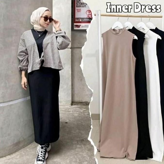 Wxwxw- Gamis Inner Dress Tanpa Lengan Manset Baju Wanita Gamis Inner Buntung Bahan Lembut