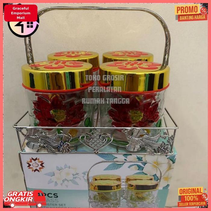 Original Souvenir Toples Kaca Lebaran  Set 4Pcs - Toples Kue - Toples Hias Kaca Beling - Toples Mewa
