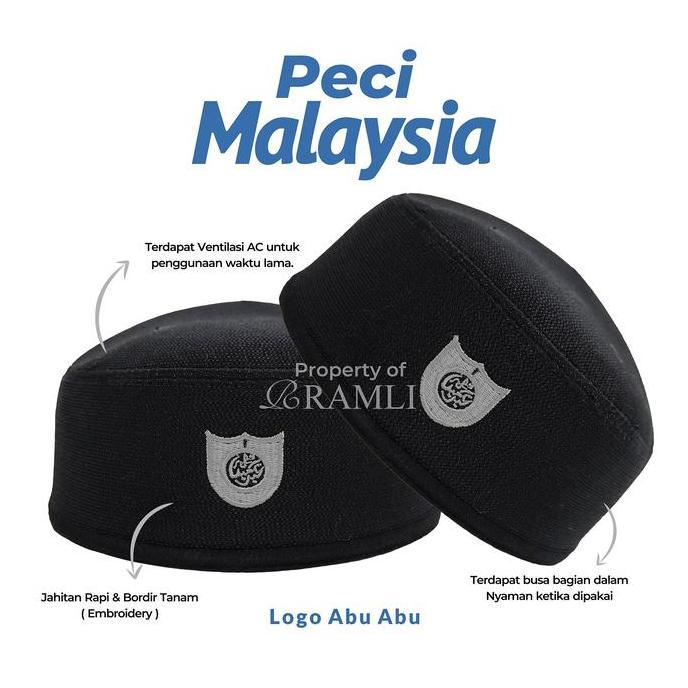 Ramli Peci Songkok Malaysia Hitam Logo Abu Kain Muslim Kopiah
