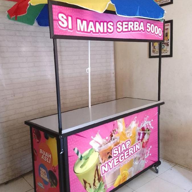 Terlaris Booth Portable / Meja Lipat / Gerobak Lipat Bongkar Pasang Bahan Aluminium Hitam Yang Keren