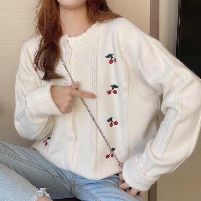 Busana Kasual Cherry Knit Cardigan