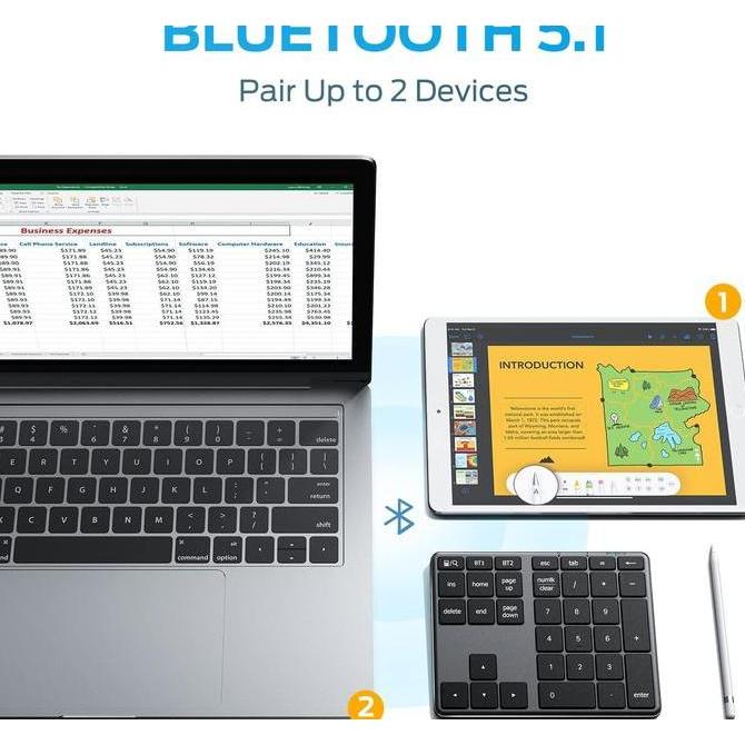 iClever KP10 Bluetooth 5.1 Wireless 34 keys Numpad Keypad Multidevices