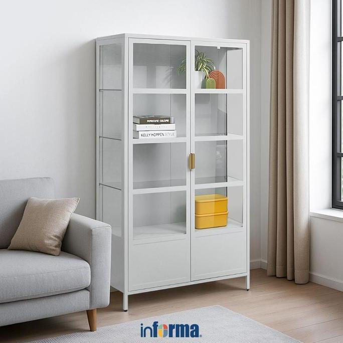 Terlaris Informa Penny Kabinet 2 Pintu Kaca High - Abu-Abu Muda Bufet Ruang Keluarga Lemari Pajangan