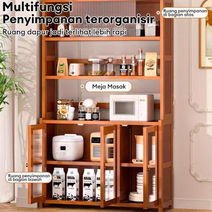 Promo [Dh]Rak Dapur Lemari Dapur Rak Dapur Kayu Lemari Piring Kabinet Rak Oven Microwave Serbaguna M