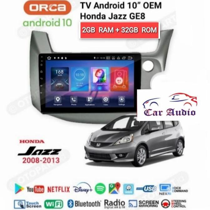 Hend Unit Android Mobil Jazz Rs 2008 - 2013 Android 10 Inchi Merek Orca Plus Kamera Plus Fream Kompl