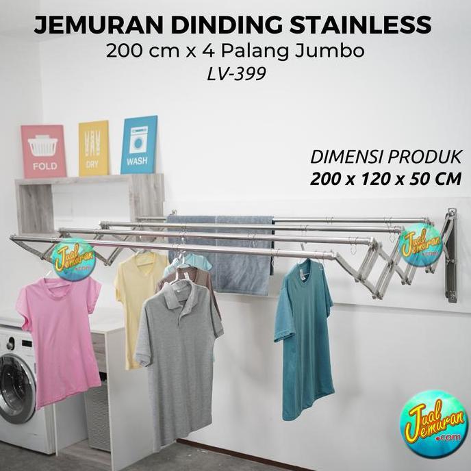 PROMO - Jemuran Dinding 200cm 200 cm 2M 2 Meter 100% Stainless Steel Anti Karat