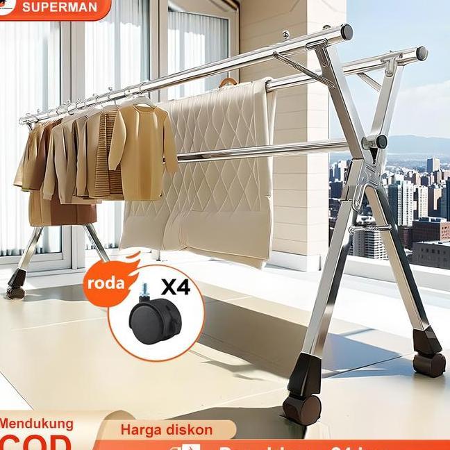 Cod160240Cm Jemuran Baju Lipat Stainless Steel Tempat Jemuran Baju Jemuran Pakaian Tahan Karat Jemur