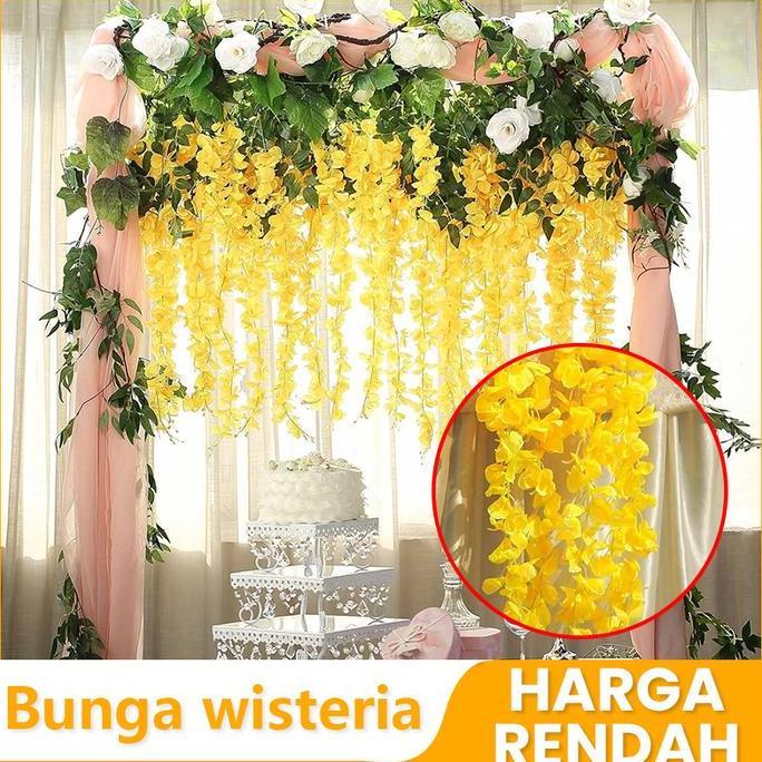 (12 PCS) Wisteria Jumbo Daun X3 1 lusin Putih Murah Bunga Artificial Plastik Dekorasi Wedding Wester