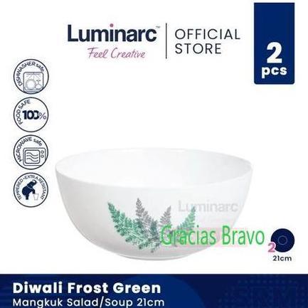 DIAMBU LUMINARC Bowl Mangkuk Salad Soup Bowl DIWALI FROST GREEN  21cm X 9.3 cm - Import - Original