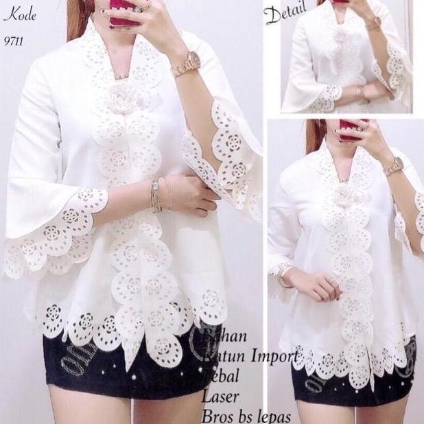 Terlaris Atasan Kebaya Encim Modern Laser Cut Terompet Aldora Good Quality TB