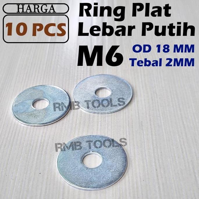 x10pcs Ring Plat Lebar M6x2x18 Tebal 2MM Putih Galvanis Washer Plate 6 mm M6 RPP06 ready