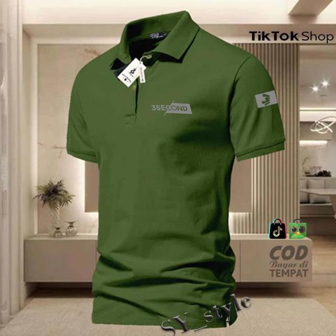 Termurah / Hot Sale Cod T-Shirt Polo Kerah Lengan Pendek 35Ond+Lengan Kotak Text Putih Kaos Kerah De