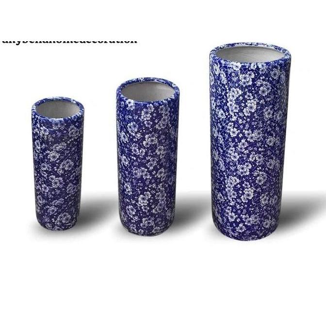 Tempat Payung Keramik Set 3 Guci Vas Bunga Keramik Porselen Biru Putih Import Dekorasi Rumah LL