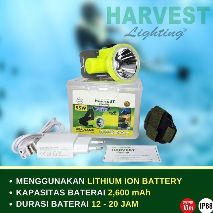 55W Headlamp Professional Diving Ip68 Harvest Led Senter Kepala Selam