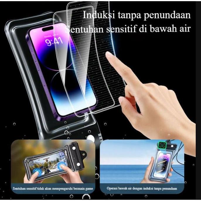 Tas Tahan Air HP Mengapung dengan Bantal Udara,Layar Sentuh Jernih,Kedap Air Lipat Tiga untuk Berena