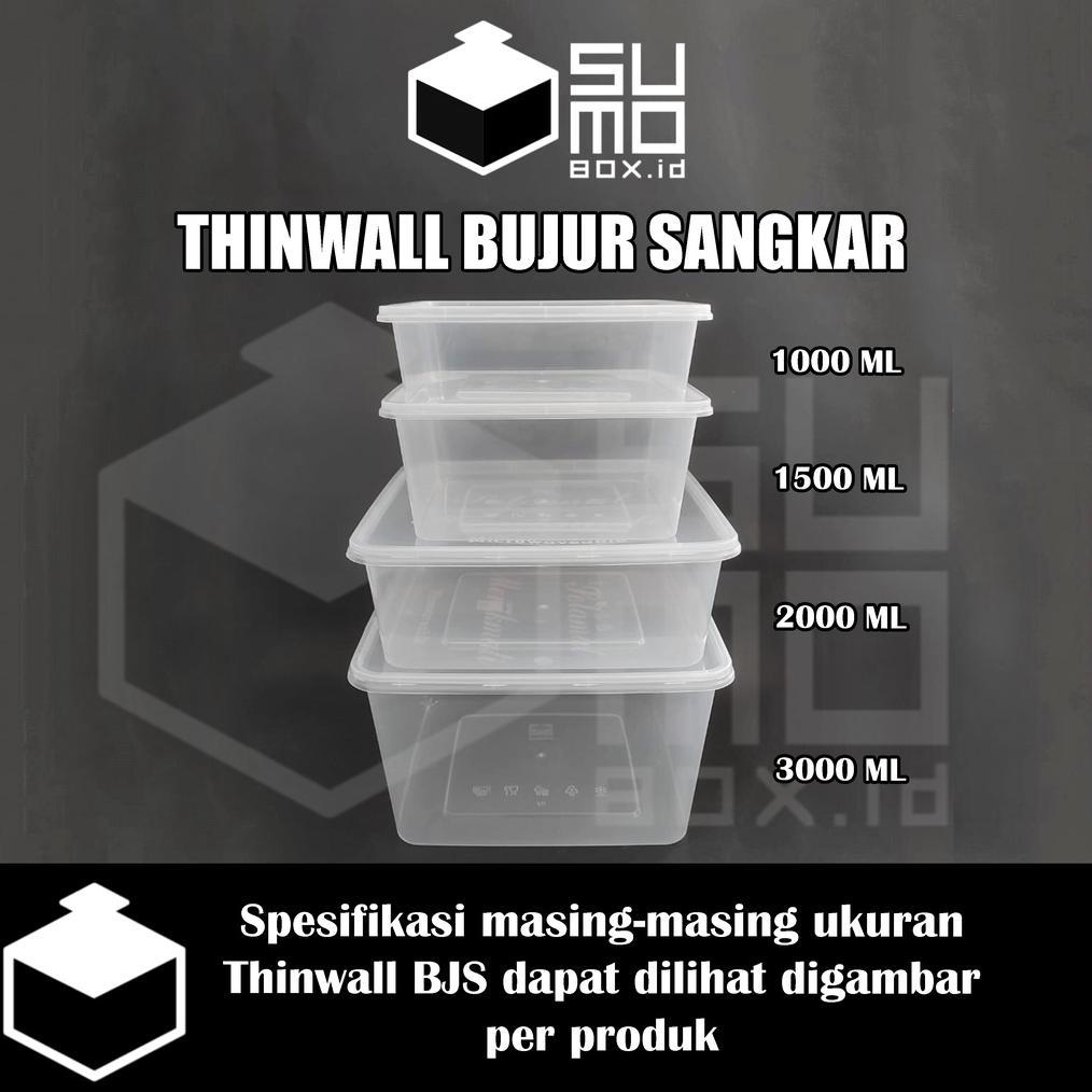 HOT SALE THINWALL BUJUR SANGKAR 1500ML + TUTUP / KOTAK MAKAN PLASTIK 1500 ML FREE PACKING [ECERAN]