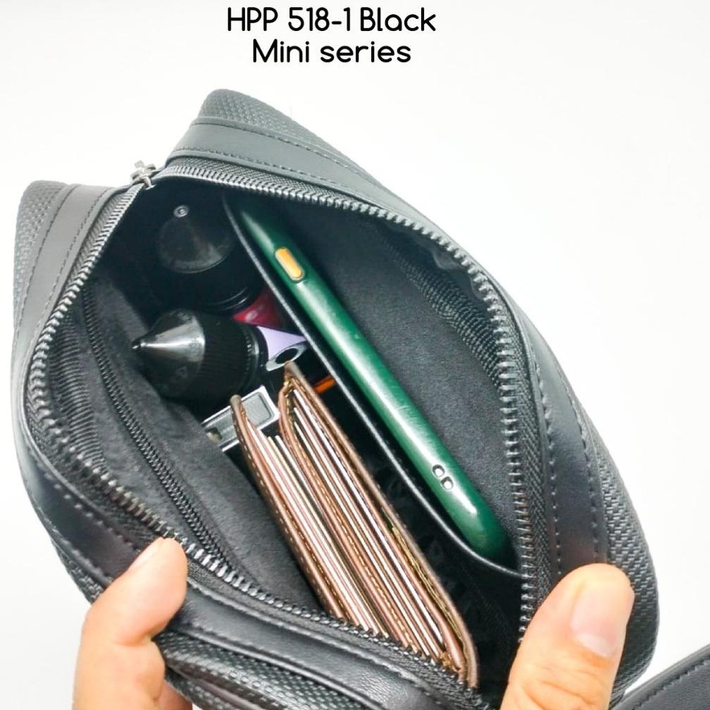 BESTPROMO TAS CLUTCH HUSH PUPPIES 518 MINI HITAM PREMIUM | HAND BAG PRIA WATERPROOF ELEGAN UNTUK HAR