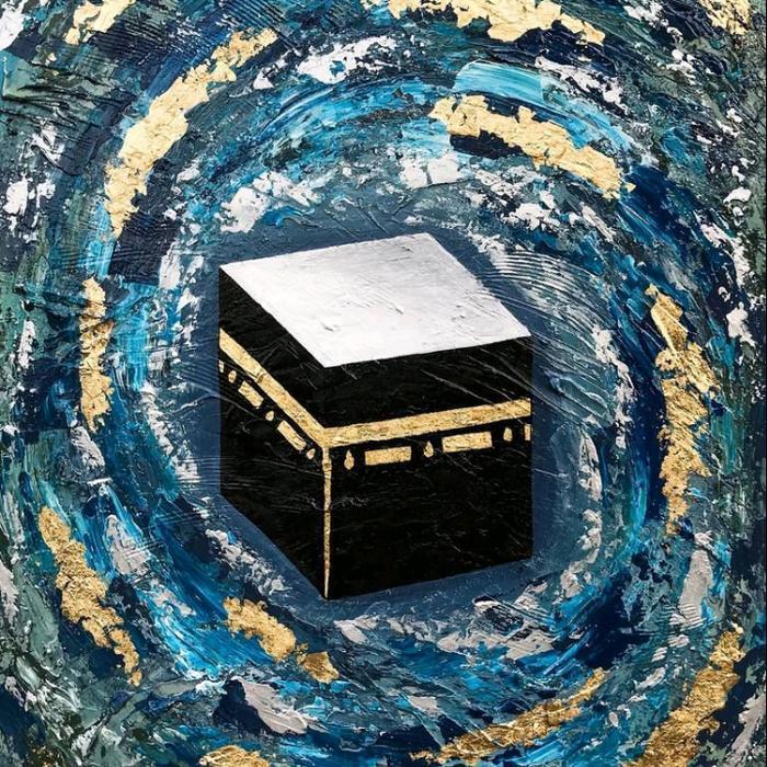 lukisan abstrak Ka'bah 100x100 plus frame