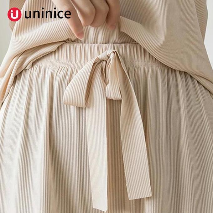 Setgirl- Uninice [Cod] Setelan Kasual Lengan Pendek Warna Solid Es Sutra Wanita Gaya Korea Merah Pan