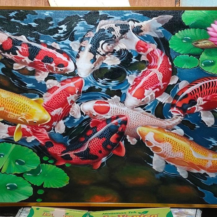 lukisan ikan koi 9 ekor keberuntungan lukisan kanvas