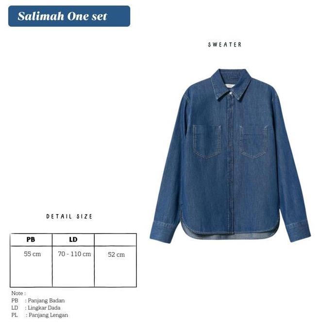 Setgirl- Salimah One Set 3In1 ( Atasan Kemeja Denim Jeans Soft Dan Celana Kulot  Loose Pants  Stripe