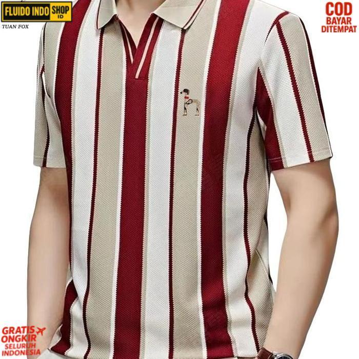 Original Tuan Fox Kaos Kerah Pria Premium Kaos Stripe Pria Kaos Kerah V Neck Pria Baju Kemeja Pria L