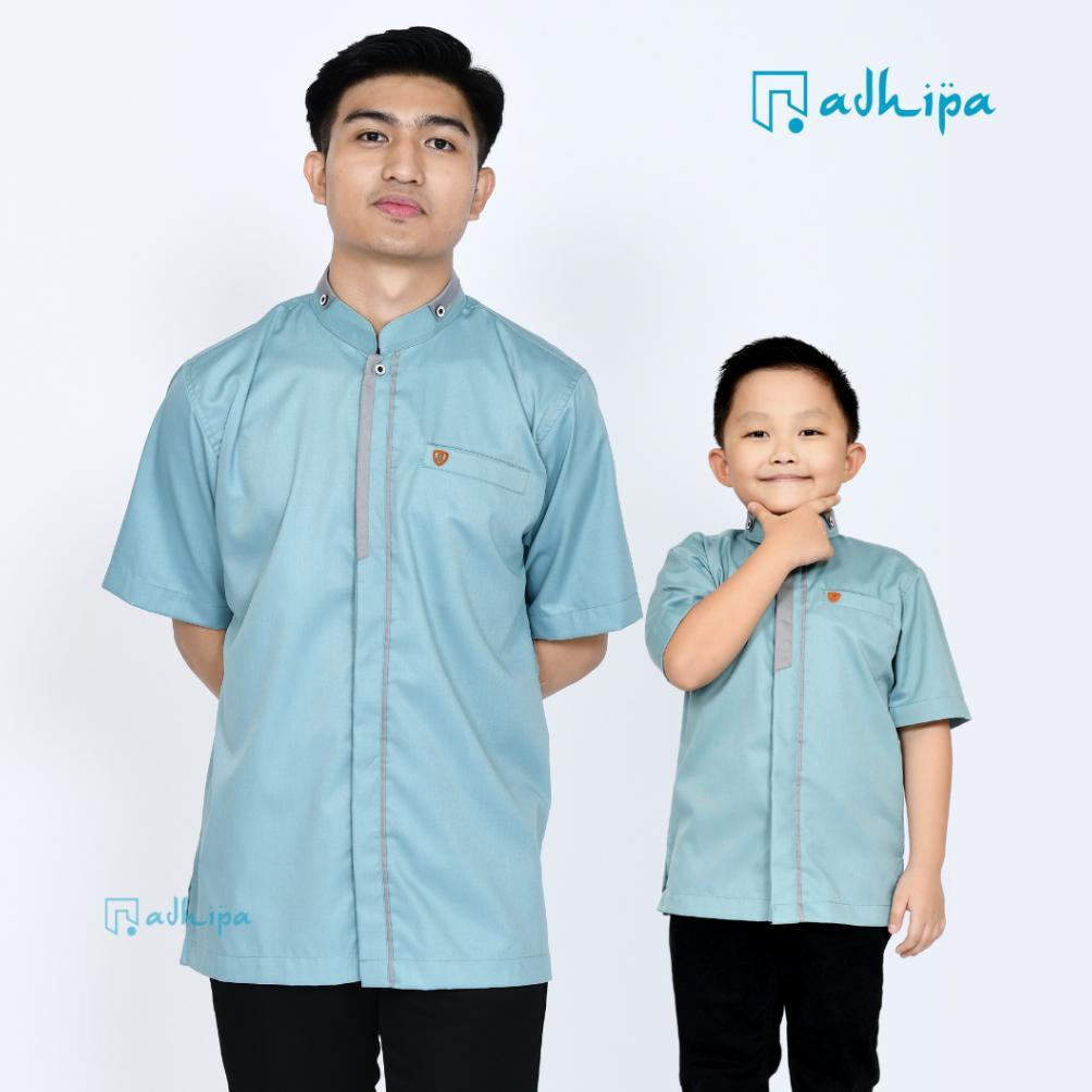 Koko Couple Utsman  Ayah Anak Warna Biru Wardah Lengan Pendek Premium