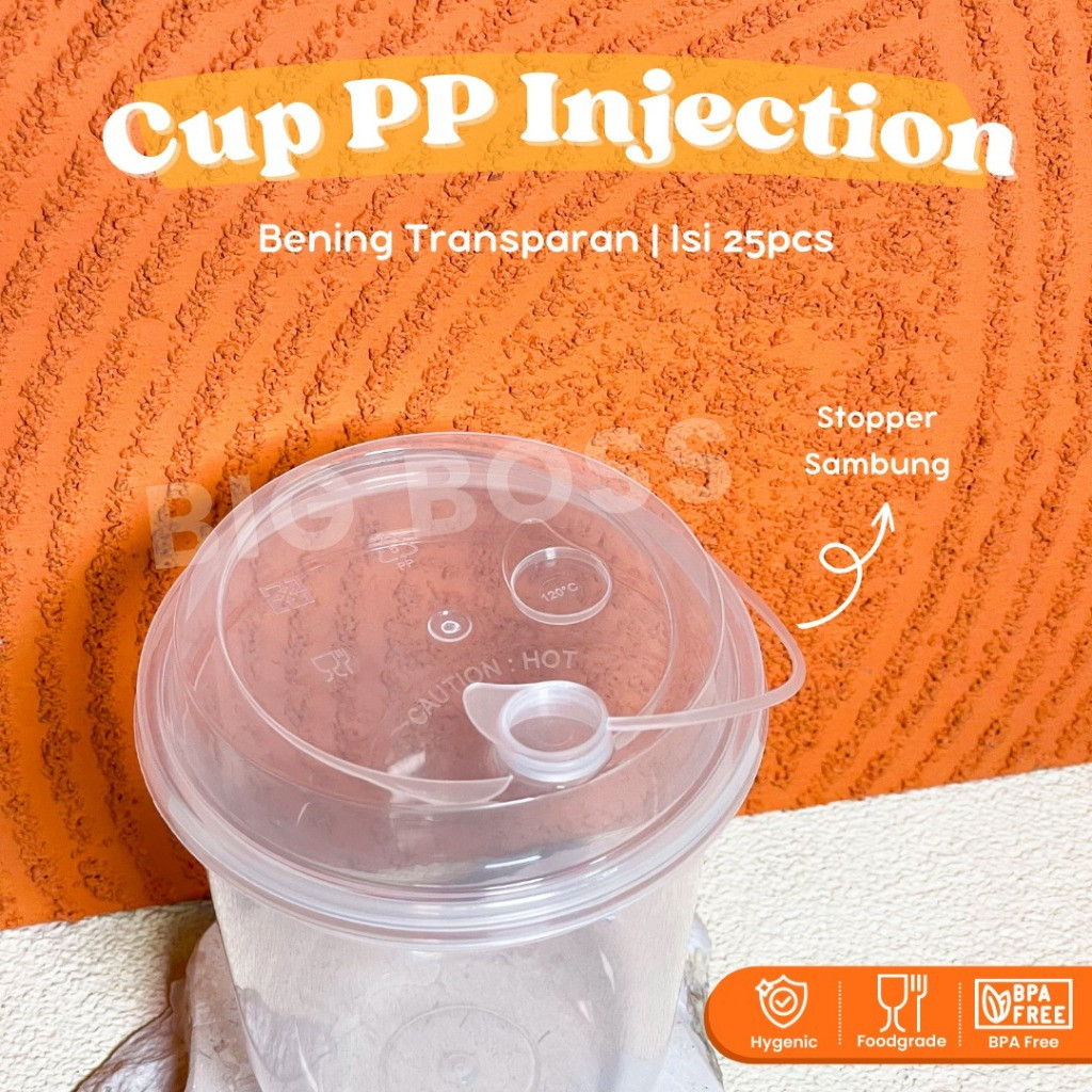 Gelas Plastik Injection Bening Transparan + Tutup 12Oz 14Oz 16Oz 24Oz / Gelas Kopi Strawless / Cup M