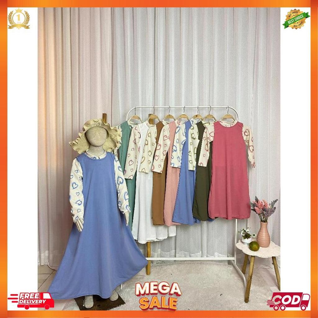 Gamis Anak Overall Cinta 2In1  Smlxl Baby.Cloth Untuk Umur 3-14 Tahun  Lepas Pasang Kemeja Dan Luara