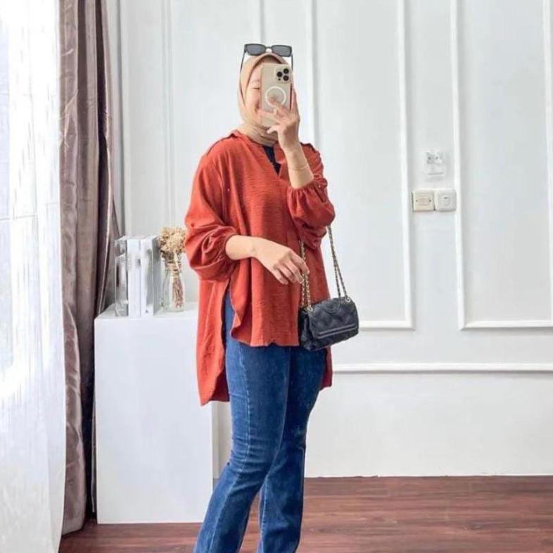 Livia Blouse Kemeja Outer Crinkle Termurah